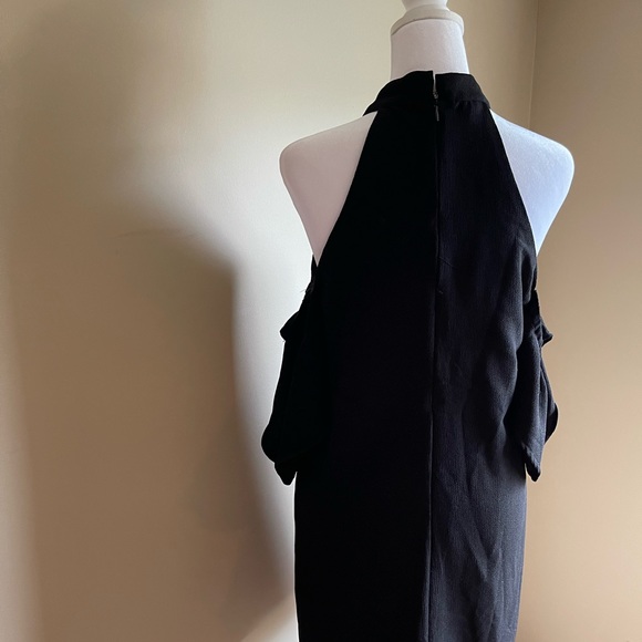 High Neck Black Dress with Off the Shoulder Sleeve S/M - Picture 6 of 8